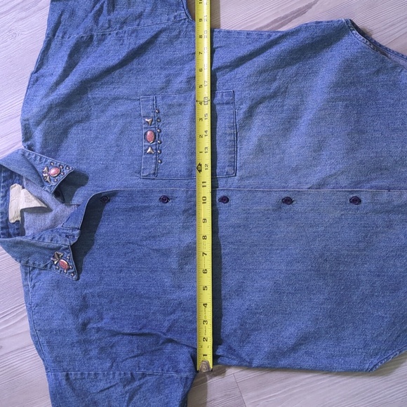 Randy With Love S Pink Embellished Denim Shirt Vintage Made In USA Western Wear - Picture 11 of 16